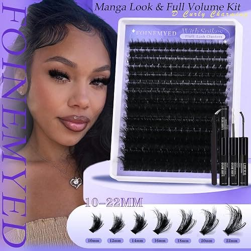 Spiky Lash Clusters Kit 300D Manga Volume Lash Clusters with Spikes 10-22MM Eyelash Clusters D-Curly DIY Lash Extension Kit Dramatic Spiky Look Eyelash Extension Kit by FOINEMYED thumbnail 4