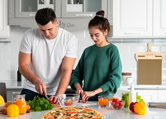 ASHNAEEM Premium Sliding Pizza Peel | Non-Stick Pizza Spatula Paddle with Wooden Handle | Smart Pizza Slider for Indoor & Outdoor Ovens | Large 19.68" x 11.81" Pizza Board thumbnail 2