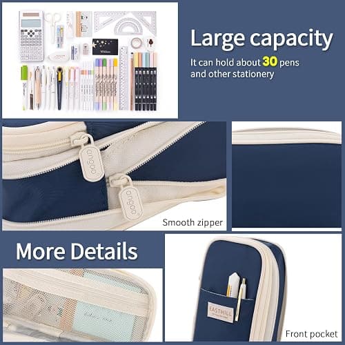 EASTHILL Big Capacity Pencil Case Large Pencil Pouch Stationery Pen Bag for Teen Girls-Navy thumbnail 5