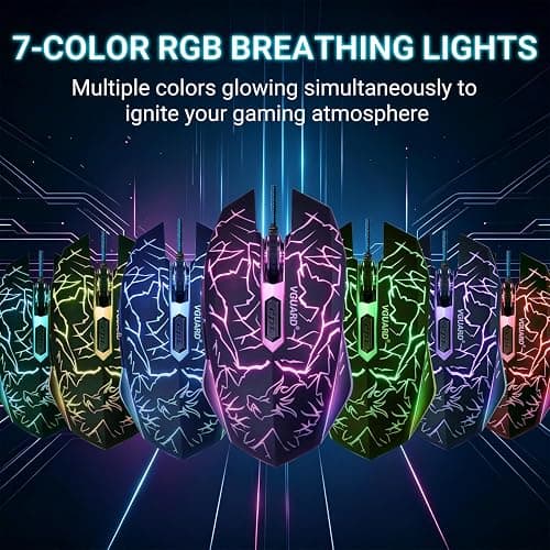 VGUARD Wired Gaming Mouse, 3600 DPI Optical Sensor, RGB Backlit Ergonomic USB PC Mice with 6 Programmable Buttons, 7 Colors LED, Professional Gamer Mouse for Laptop, Computer, Windows/Mac thumbnail 4