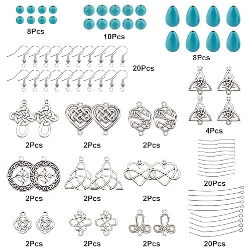 SUNNYCLUE 1 Box DIY Make 10 Pairs Trinity Knot Earring Making Starter Kit Tibetan Style Celtic Knot Links Charms Heart Pendant Turquoise Beads Findings for Women Adults DIY Earring Jewellery Making thumbnail 4