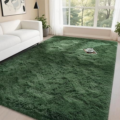 DweIke Fluffy Dark Green Rugs for Bedroom Living Room, 3x5 Feet Soft Plush Shaggy Forest Hunter Green Girls Boys Kids Rug, Non-Slip and Machine Washable Carpet for Dorm Nursery Classroom Decor thumbnail 2