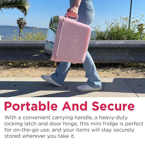 FRIGIDAIRE Mini Personal Fridge Cooler, LED Lighted Mirror, 6.5L Capacity, 9 Cans, 100% Freon-Free & Eco Friendly, for Makeup, Skincare, Portable, Pink thumbnail 7