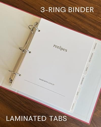Kunitsa Co. Recipe Binder – Kitchen Recipe Organizer with Protective Sleeves for 4x6 Recipe Cards – Recipe Holder for Kitchen Storage 9.9 x 8.9, Pomegranate thumbnail 3