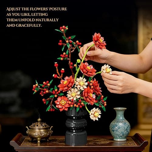 Dahlia Flower Building Set with Vase,Botanical Bouquet Collection Block | Artificial Festive Holiday Flowers for Decoration,Women,Girl,Girlfriend(1416PCS) thumbnail 6