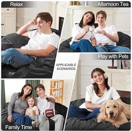 Homguava 5FT Bean Bag Chair Giant BeanBag with Memory Foam Filled, Comfy Bean Bag Chairs for Adults, Adult Bean Bag Chair with Dutch Velvet Cover for Living Room Bedroom-Black thumbnail 6