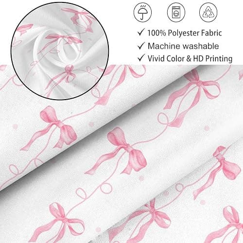 LYLYCTY Pink Bow Shower Curtain, Cute Coquette Preppy Aesthetic for Teens Girls Bathroom Decor Curtains with 12 Hooks, 72x72 inches thumbnail 3