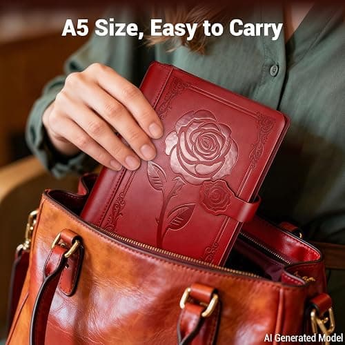 Aocii leather Journal for Women, A5 lined Daily Journals Notebook | Pretty Journaling for Writing, Hardcover Aesthetic Notebook, Lay Flat Note Taking, 224 Pages, Pen included thumbnail 6