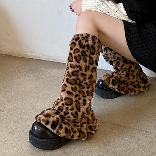 Sexybody Leg Warmers for Women & Girls Y2K Kawaii Fluffy Fur Flared Leg Warmer Furry Goth Grunge Socks Harajuku Leopard thumbnail 5