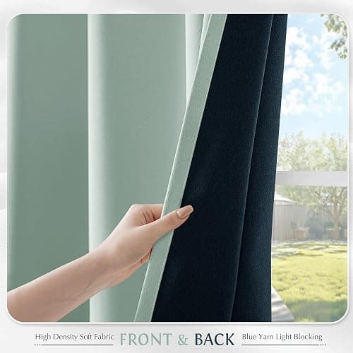 Beauoop 100% Blackout Curtains 84 Inch Long 2 Panels for Bedroom Living Room Seafoam Green Solid Room Darkening Thermal Insulated Soundproof Energy Saving Grommet Top Window Treatment Drapes,52x84 thumbnail 8