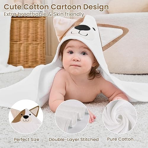 Mooreeke 1 Pack Toddler Towel - 100% Cotton Toddler Hooded Towel - Soft Baby Bath Towel with Hood for Newborn - Comfort Towel for Baby Girls and Boys - Animal Shaped (Puppy) thumbnail 5