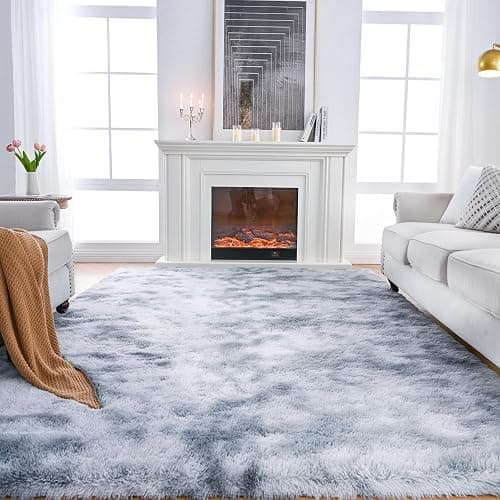 Fluffyrug 5x7 Bedroom Rugs: Shag Rug for Bedroom - Area Rug 5x7 Grey Plush Fuzzy Soft Carpet (Tie-Dyed Light Gray, 5x7 Feet) thumbnail 5