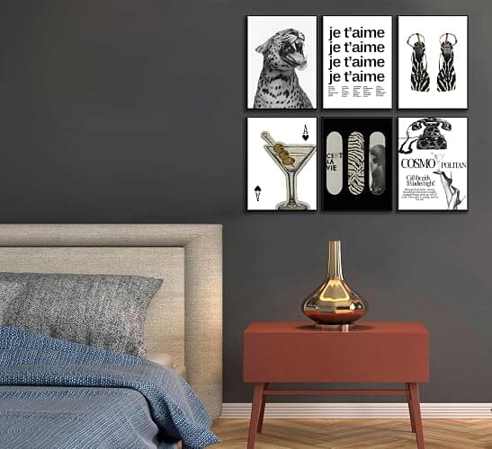 6pcs Stockholm Style Wall Art Trendy Leopard Wall Decor Preppy Aesthetic Cheetah Posters Luxury Fashion Canvas Prints Vintage Boots Martini Pictures for Home Bedroom Apartment Dorm 8x10 Unframed thumbnail 2