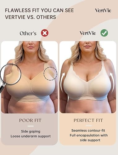 Vertvie Womens Seamless Bras No Underwire Supportive Wireless Push Up Full Coverage Bralette Comfort Scalloped T-Shirt Bra thumbnail 5