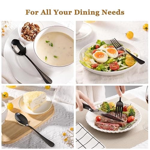 Astercook Silverware Set 48-Piece Black Flatware Set with Steak Knives Food-Grade Stainless Steel Cutlery Set for 8 Mirror Polished Utensils Set Include Spoons and Forks for Home Kitchen Restaurant thumbnail 7