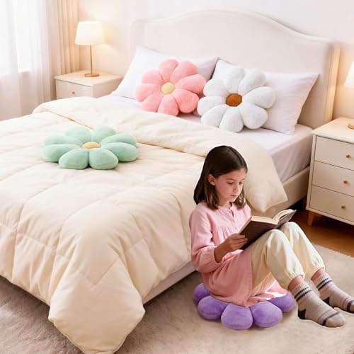 Aryan Coussin Fleur, Coussins Décoratifs Blancs, Coussin de Sol Mignon, Coussins Décoratifs Preppy pour la Chambre, Canapé ou Sofa 38 cm thumbnail 3