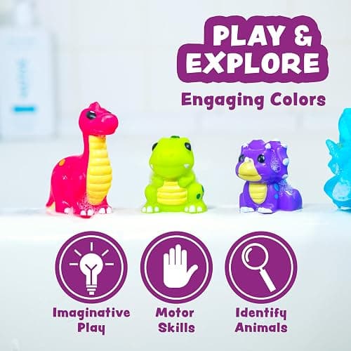 Tub Works® Dinosaur Mold Free Bath Toys, 12 Pack | Sealed, No Hole Bath Toys Design Keeps Moisture Out | Soft, Squeezable & Float on Water | Easy-Grip Baby & Toddler Bath Toy Set | Baby Pool Toys thumbnail 7