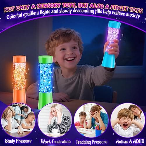 Subao 3 Pack Light Up Sensory Tubes Anxiety Relief Items,Fidget Toys for Kids & Adults,Sensory Toys for Kids with Autism Calm Down Corner Supplies,Preschool & Kindergarten Classroom Must Haves thumbnail 7