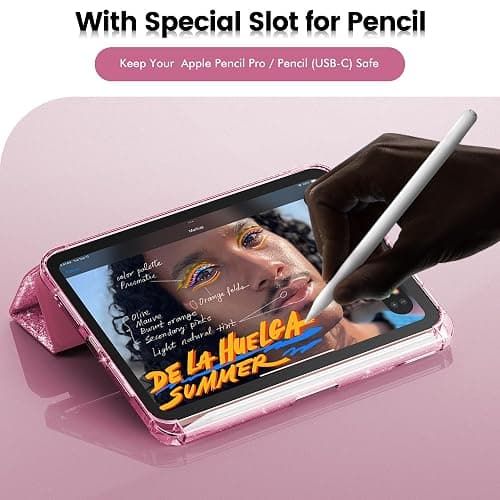 INFILAND for iPad mini 7 Case (A17 Pro), iPad mini 6 Case, iPad mini 7th/6th Generation Case 2024/2021 8.3 Inch, Glitter Cute Protective Clear Cover with Pencil Holder for Kids Girls, Pink thumbnail 6