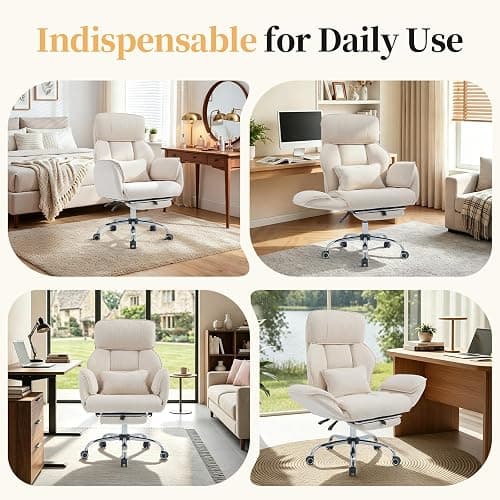 Criss Cross Office Chair with Footrest - 5-Gear Flat Armrests Corduroy Desk Chair, Reclining Wide Ergonomic Computer Chair with Lumbar Pillow, High Back Swivel Vanity Chair thumbnail 7