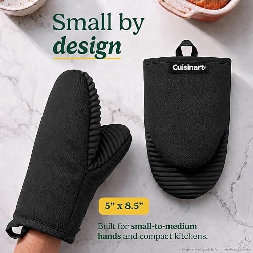Cuisinart Mini Oven Mitts, 2-Pack 5"x8.5", Heat Resistant 500F | Compact pot holder for baking, air fryer, and cookware, silicone non-slip grip, hanging loop, fits either hand, wipes clean thumbnail 3