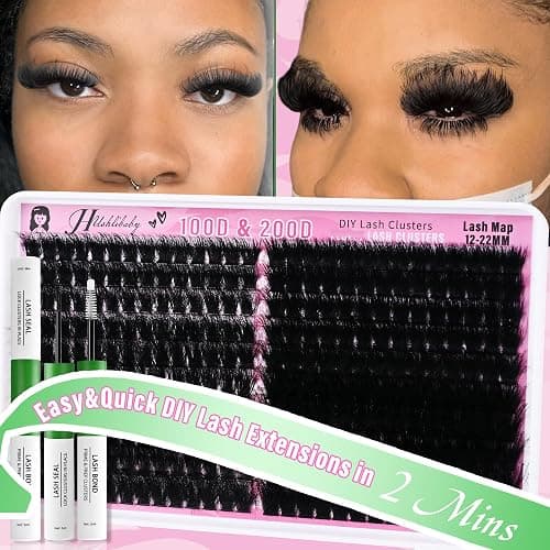 Lash Clusters Kit 100D+200D Mega Lashes Clusters 12-22mm Wispy Individual Thick Volume Eyelash Extensions 280Pcs with Bond and Seal Waterproof DIY Lash Extension at Home, by Hushlibaby(Plant Fiber) thumbnail 7