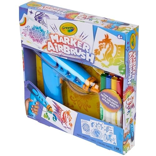 Crayola Marker Airbrush Spray Art Kit, 8 Washable Markers, 5 Stencils | Arts & Crafts Toys for Kids, Birthday, Holiday Gifts for Girls & Boys 6+, Battery-Powered Sprayer Kids Activities thumbnail 6