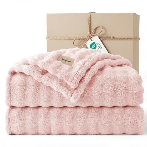 Bedsure 3D Fleece Bubble Blanket - GentleSoft Pink Queen Mother's Day Blanket for Bed Sofa Girls Room Decor - Luxury Soft Cozy Spring Gifts for Kids Girls, Lightweight, Crystal Pink, 90"×90" - Image 1