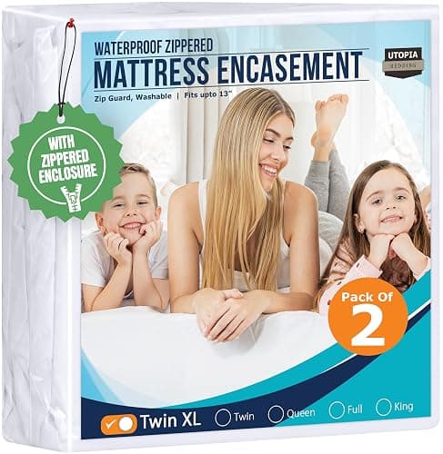 Twin XL Size Mattress Protector Zippered (Pack of 2), 100% Waterproof Bed Bug and Dust Mite Proof Mattress Encasement, Absorbent 6 Sided Mattress Cover by Utopia Bedding - Image 1
