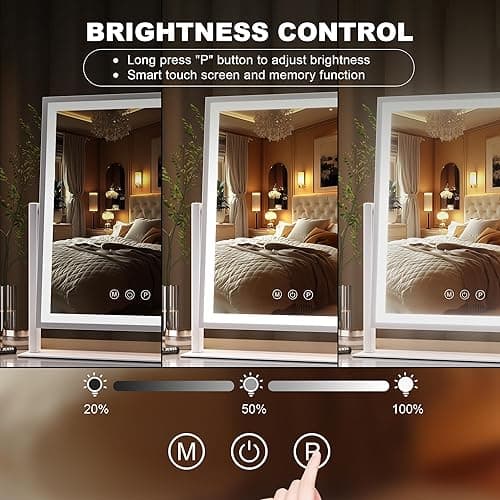 Hasipu Vanity Mirror with Lights, 12" x 14" LED Makeup Mirror, Light up Mirror with 10X Magnification and Phone Holder, USB Charging Port, Smart Touch 3 Colors Dimmable, 360° Rotation (White) - 12"L x 14"W thumbnail 4