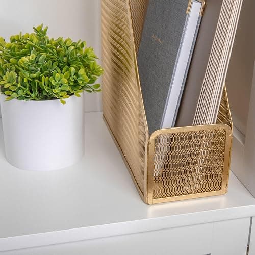 Martha Stewart Ryder Gold Mesh Metal Single Slot Magazine File Holder, Desktop Organizer, 9.75 x 3.75 x 11.5 thumbnail 6