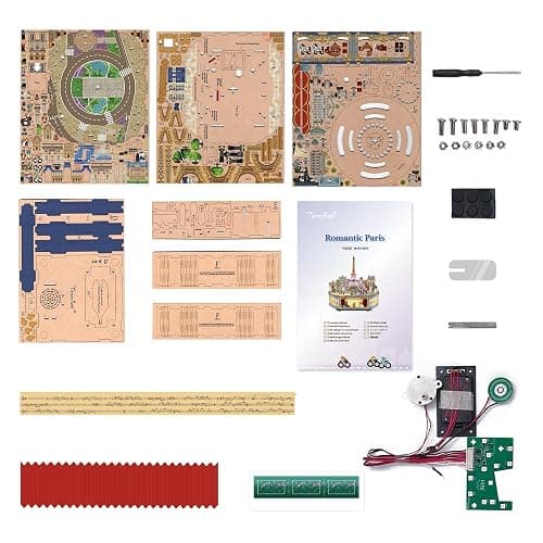 Tonecheer Wooden Music Box Kit, DIY 3D Puzzle Rotating Music Box Kit Creative Musical Puzzles Crafts Model Building Kits Desk Decor Birthday Holiday Gift (Romantic Paris) thumbnail 4