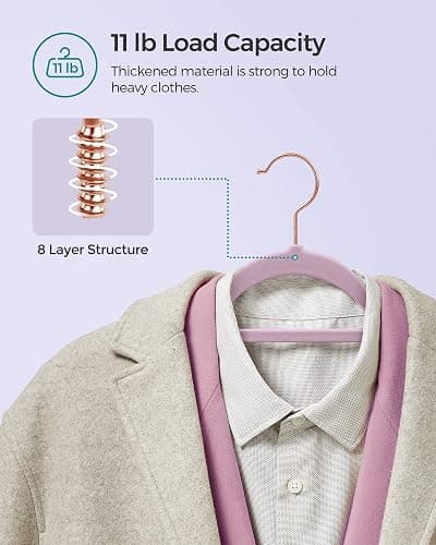 SONGMICS Velvet Hangers, Set of 50 Clothes Hanger with Rose Gold Swivel Hook, Non-Slip, and Space-Saving, 0.2-Inch Thick, 17.1-Inch Long for Coat, Shirt, Dress, Pants, Tie, Lavender Purple UCRF021GP50 thumbnail 5