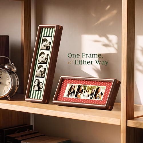 Janaden 2 PCS Photo Booth Frames with 3 Vintage Mats for Wall & Desktop | 11.3x3.5in Wood Photo Strip Frame, Photobooth Holder with Stand and Key Holder Hangers (Drilling Needed,Tool Not Included) thumbnail 7