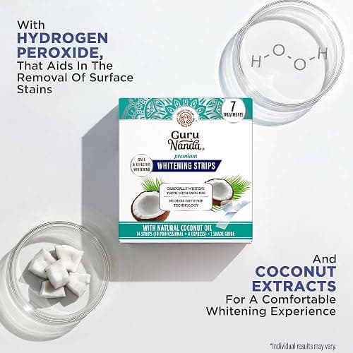 GuruNanda Teeth Whitening Strips - 4X Whiter Teeth, 7-Day Whitening Kit | Non-Slip 4 Layer Dry Strip Technology|With Coconut Oil|Promotes Brighter Smile|Gentle on Enamel|Easy to Apply Teeth Whitener thumbnail 4