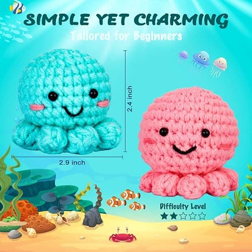 Crochetta Crochet Kit for Beginners, Amigurumi Crocheting Animals Kits w Step-by-Step Video Tutorials, Knitting Starter Pack for Adults and Kids, Jumbo 2 Octopus Familly (40%+ Yarn Content) thumbnail 4