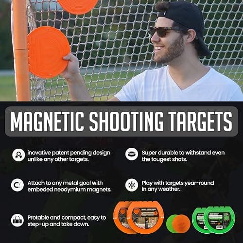 Top Shelf Targets Combo Bundle with Durable Magnetic Hockey Targets/Lacrosse Goal Targets, 4 Tethers and 4 Pucks | Hockey Net Goalie Targets for Shooting Practice and Training thumbnail 2