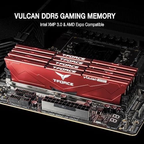 TEAMGROUP T-Force Vulcan DDR5 32GB (2x16GB) 6000MHz (PC5-48000) CL38 Intel XMP 3.0 & AMD Expo Compatible Desktop Memory Module Ram Red FLRD532G6000HC38JDC01 thumbnail 2