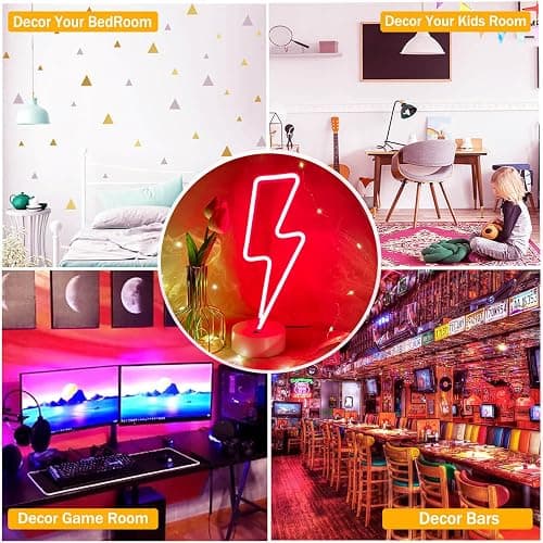 VIFULIN Lightning Bolt Neon Signs Red Lightning Neon Sign Light for Bedroom, USB/Battery Operated Thunder Lamp Neon Sign, Stand Lightning Shape LED Sign Decor for Shelf Desk Table Game Room Man Cave thumbnail 6