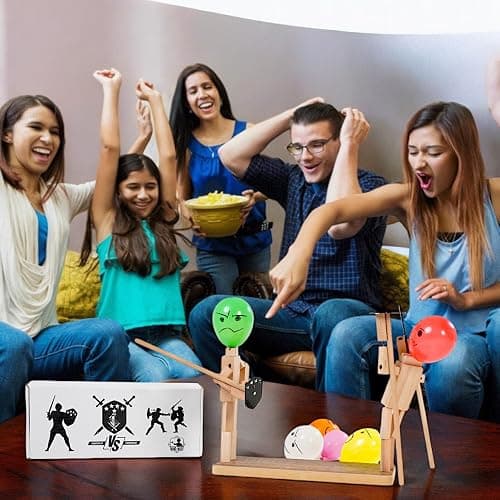 Handmade Wooden Fencing Puppets Toys , Whack A Balloon Strategy Board Game,Balloon Bamboo Man Battle Pre Assembled, Challenge Friends , Game Night Favorite ,Party Games for Groups (with 200 Balloons) thumbnail 6