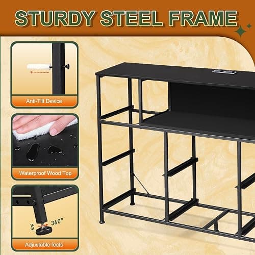 GALAXHERO Black TV Stand for 45, 50, 55 inch TV, TV Media Console Table with LED Lights & Charging Station, Entertainment Center with 8 Fabric Drawers and Open Shelves for Living Room, Hallway thumbnail 7