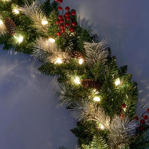 Amaoasis Christmas Garland Prelit 9 Ft with 50 Led Lights, Pine Cone and Snow Flocked Xmas Garland, Battery Operated Christmas Decor for Mantle Stair Indoor Outdoor thumbnail 6