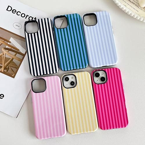 CHEDEMK Compatible with iPhone 13/14 Case, Cute Fashion Aesthetic Striped Pattern Cover for Women, Shockproof Soft TPU and Hard PC Protective Phone Case for iPhone 13/14 6.1"- White thumbnail 2