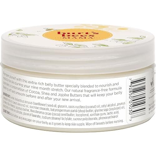 Burt's Bees Mama Belly Butter Stretch Mark Cream for Pregnancy Massages Body & Reduces Scar Appearance, Prenatal & Postnatal Tummy Skin Care, Shea Butter & Vitamin E Rich Formula, 6.5 Oz Tub thumbnail 13