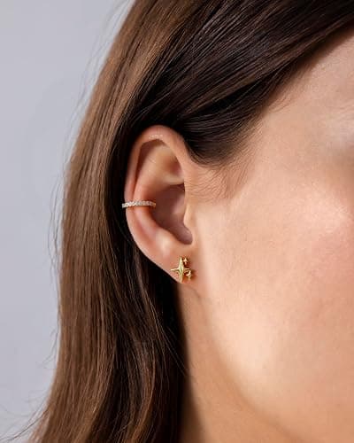 PAVOI 14K Gold Plated Dainty Flat Back Earrings for Women, Piercing Studs | Hypoallergenic Stud Earrings with 925 Sterling Silver Posts, Motif Flatback Screw Back Helix Cartilage thumbnail 2