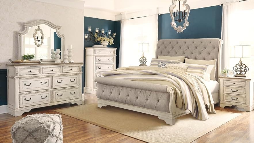 Signature Design by Ashley Realyn French Country 3 Drawer Nightstand with Electrical Outlets & USB Ports, 27.75" Tall, Chipped White thumbnail 12
