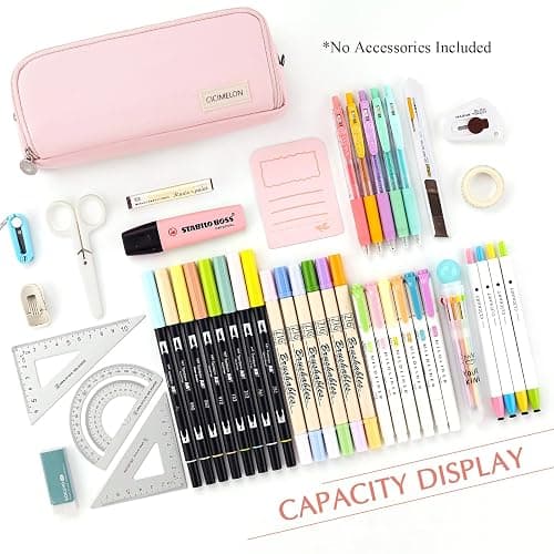 CICIMELON Large Capacity Pencil Case 3 Compartment Pouch Pen Bag for School Teen Girl Boy Men Women (Pink), Pink, Travel - Pink thumbnail 6
