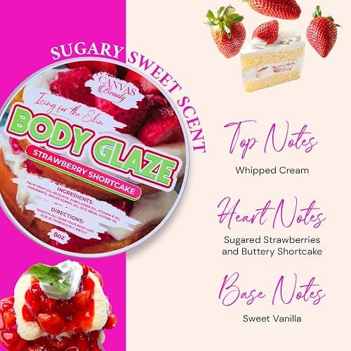 Canvas Beauty Body Glaze, Strawberry Shortcake Scented – Sugary Sweet + Gourmand, Moisturizing Non-Greasy Body Butter for Women With Beeswax, Jojoba Oil, and Rice Bran for Soft and Glossy Skin thumbnail 2