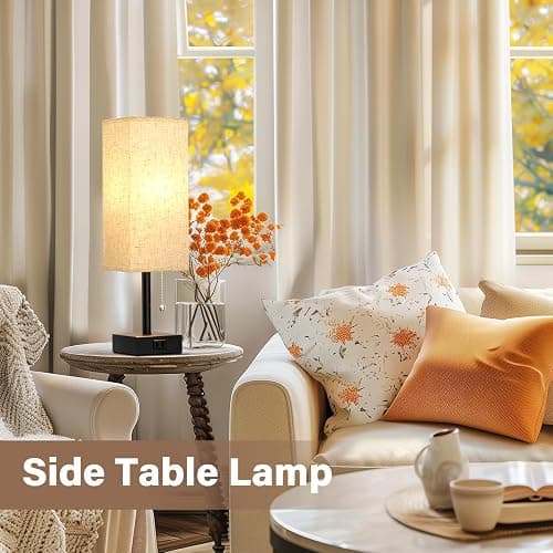 Bedside Table Lamps for Bedroom Set of 2 - Small Rectangular Nightstand Lamp with AC Outlet Charging Port, 3 Color Temperatures Desk Light with Bulb, Tabletop Reading Lamp for Living Room/Dorm/Office thumbnail 6