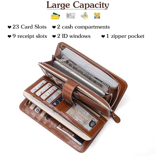 BOSTANTEN Leather Wallet for Women RFID Blocking Zip Around Credit Cards Holder Phone Clutch thumbnail 6
